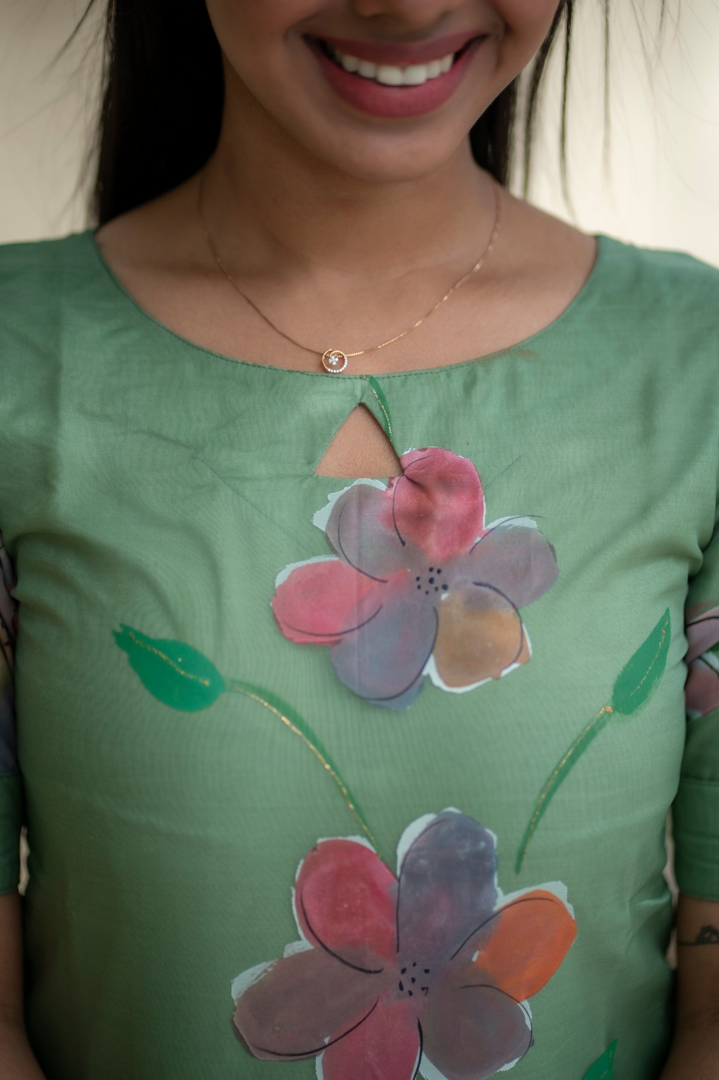 AA096 Pastel Green Floral Organza Kurti