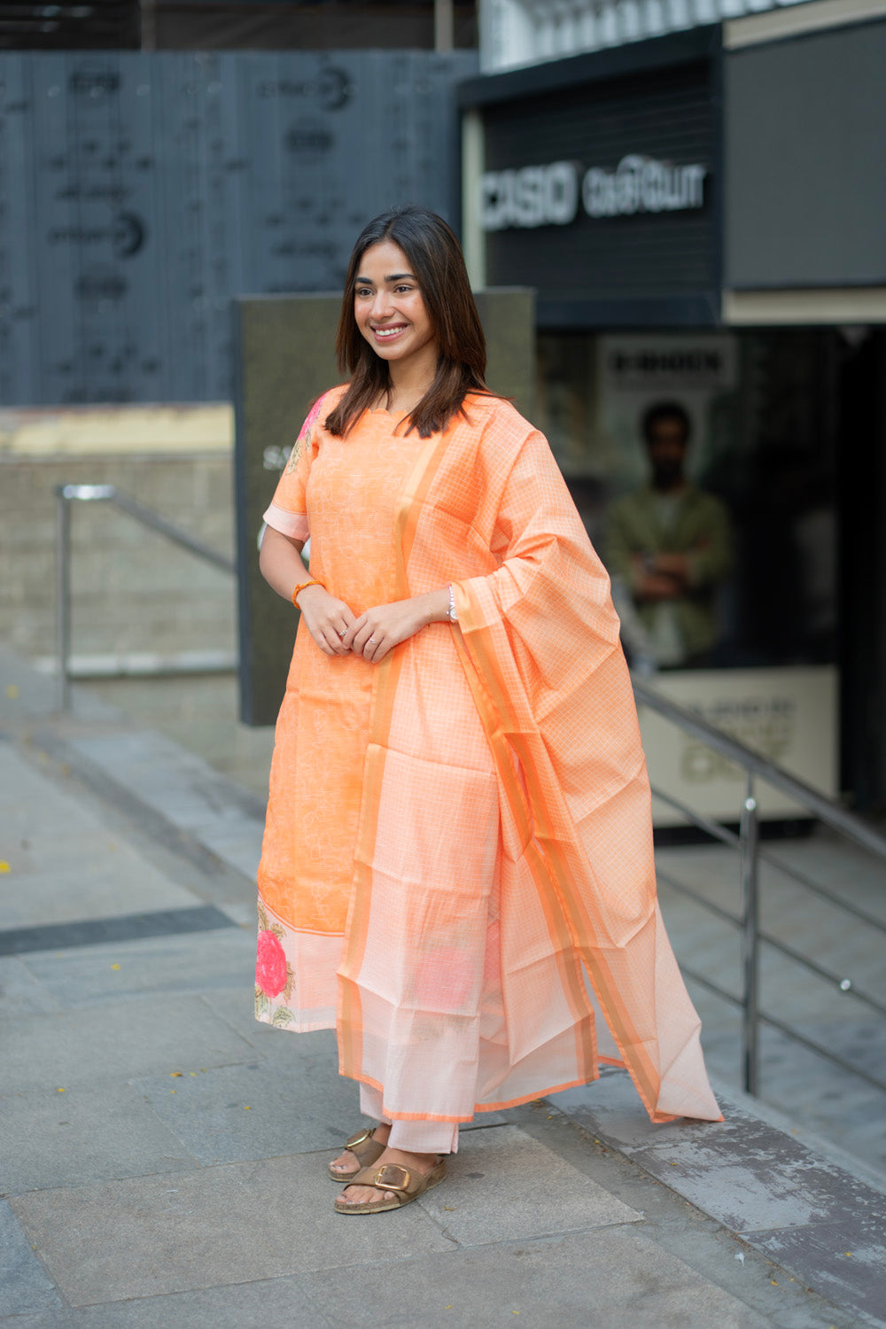 AA277 Orange Kota Linen Salwar Material