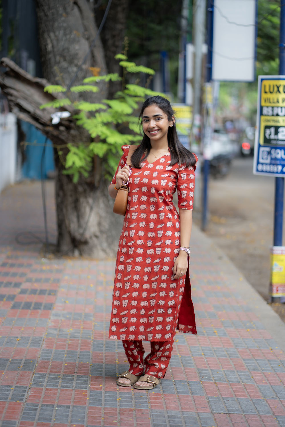 AA219 Red Cotton Elephant Printed  Co Ord Set