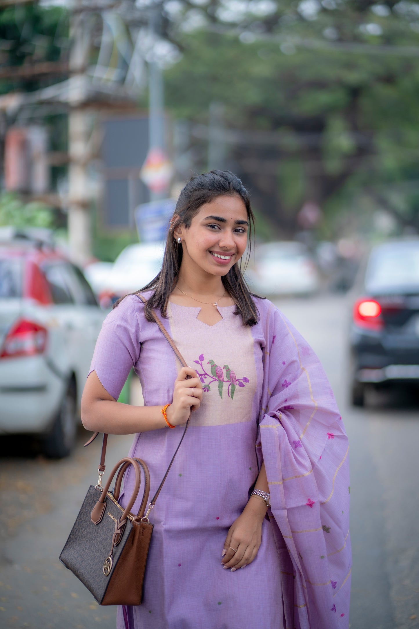 AA185 Lavender Linen Jamdhani 3 pc Set