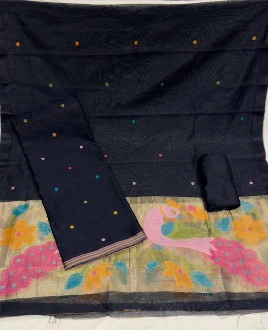 Black Jamdhani Silk Salwar Material