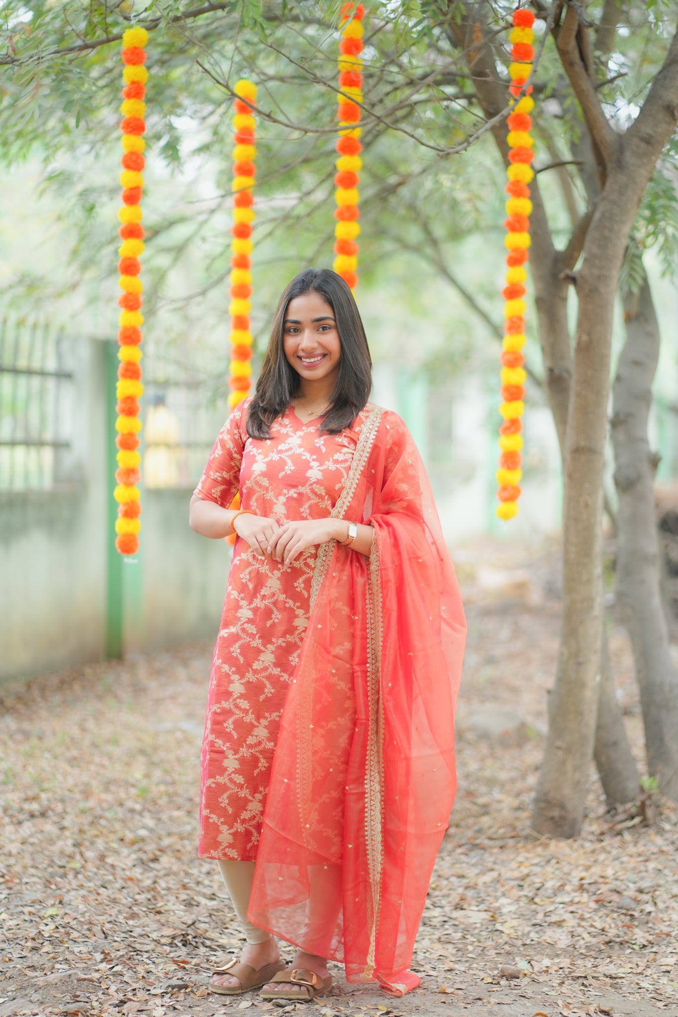 AA157 Red with Golden Floral Zari Weaving Tissue Silk Kurti with Organza Sequence Dupatta