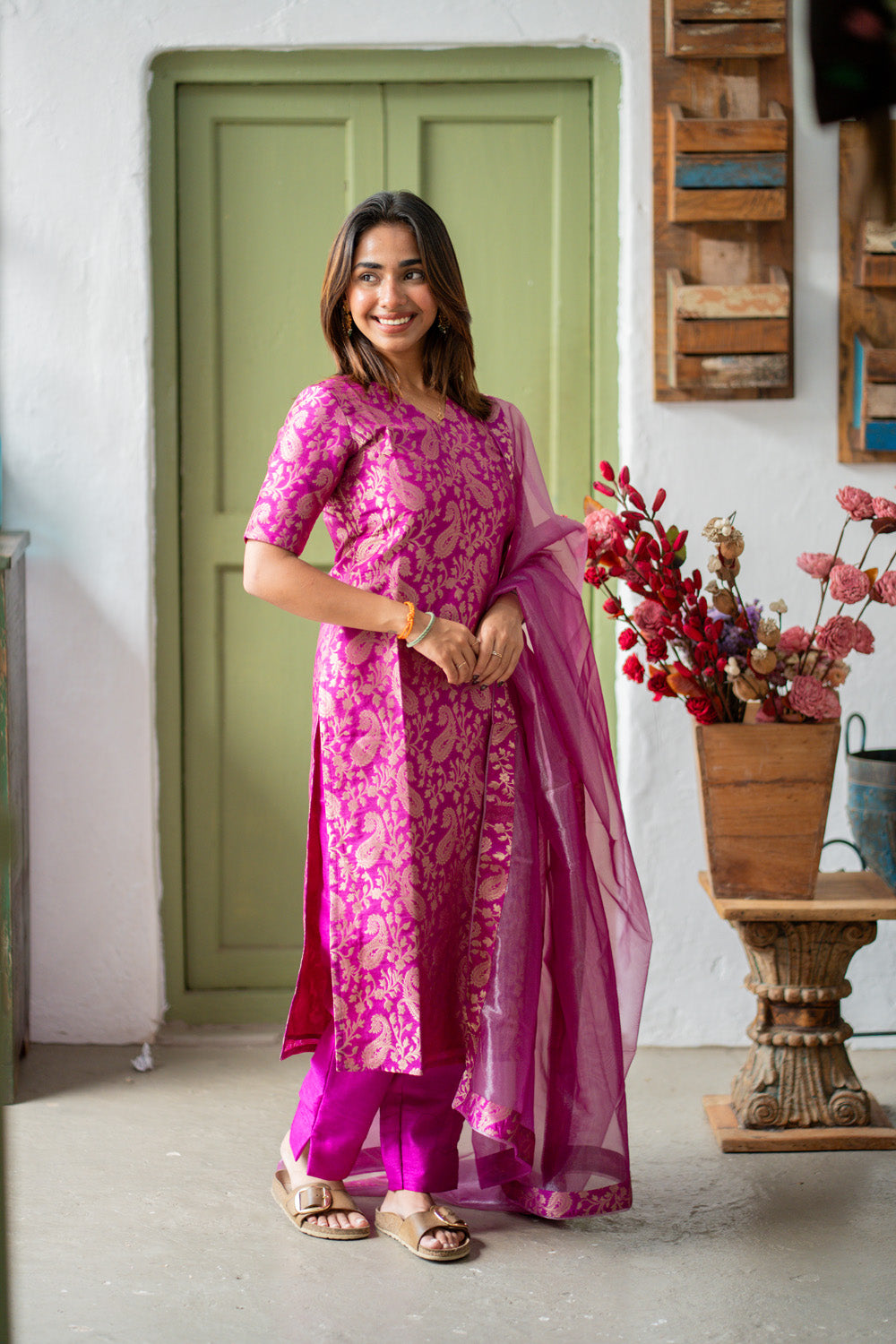 AA300 Vairaa Silk Set    Magenta Brocade Silk Salwar Set (Ethnic wear)