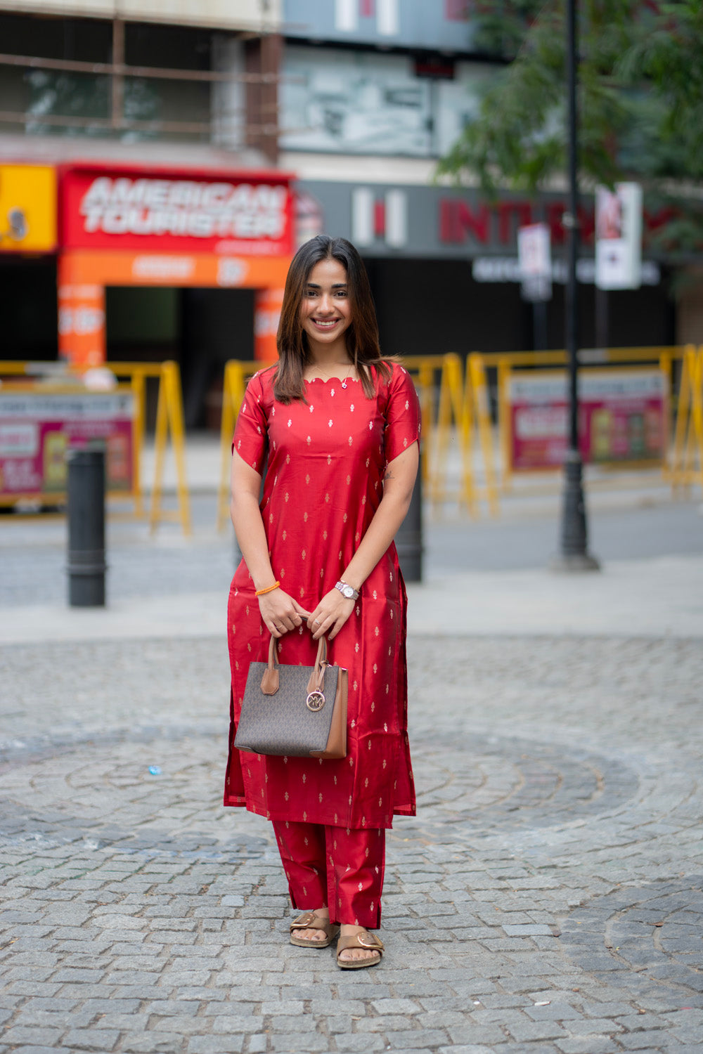 AA282 Dark Red Silk Co Ord set
