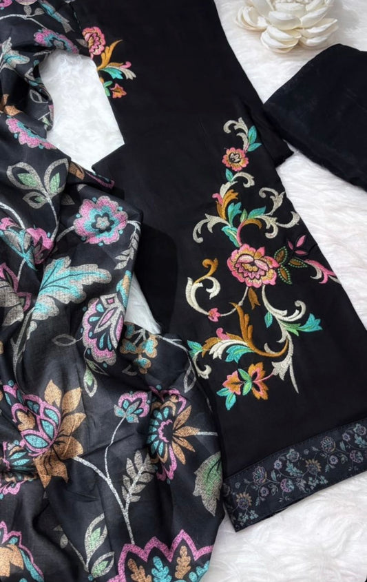 Semi Soft Silk Floral Embroidery Salwar Material