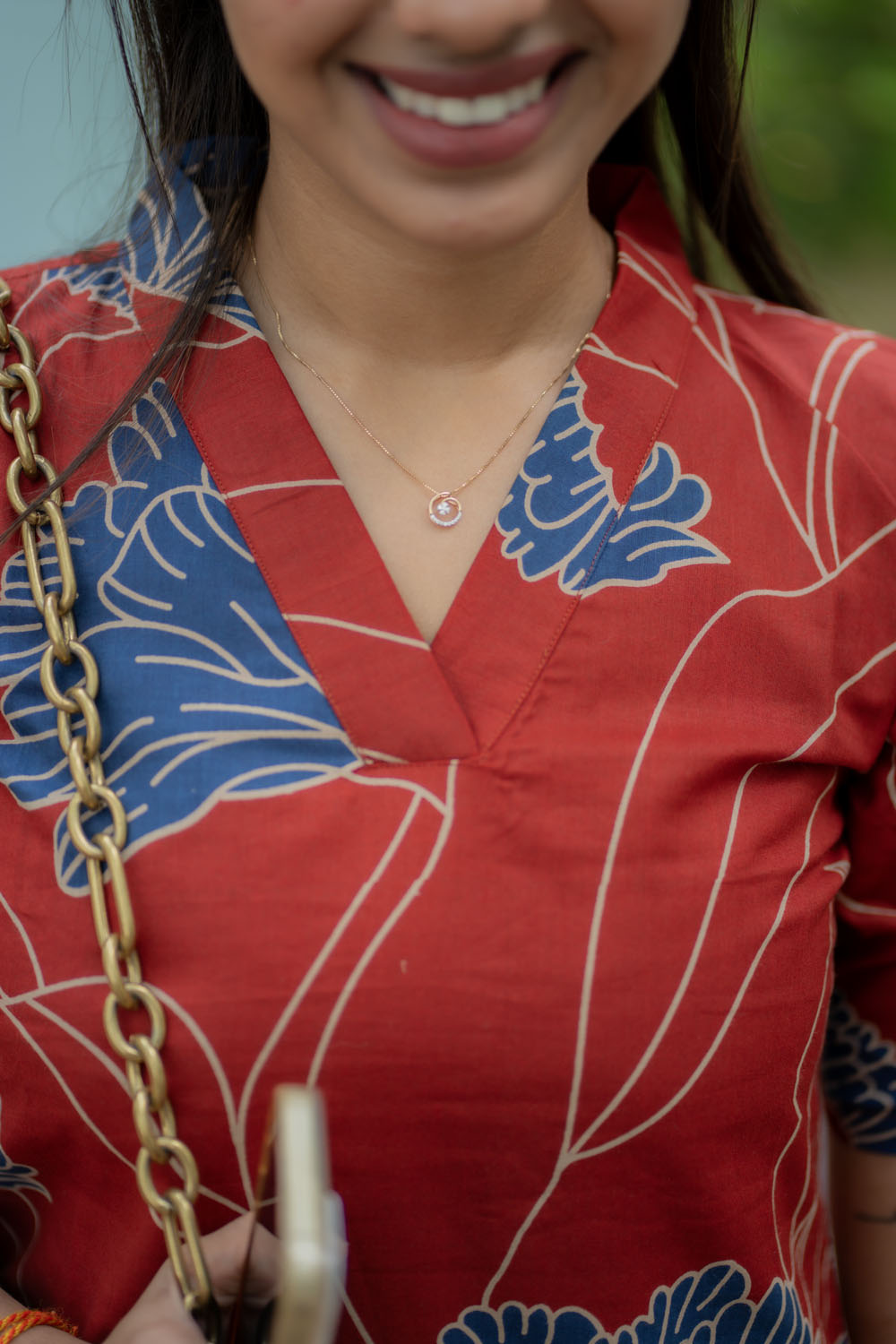 AA221  Cherry Red Butter Cotton Floral Kurti