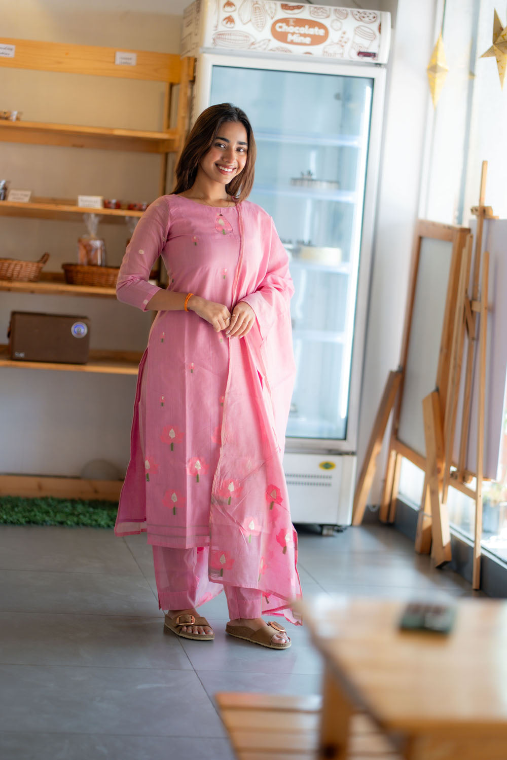 AA241 Lavender Pink Jamdhani 3 Pc Set(with Lining)