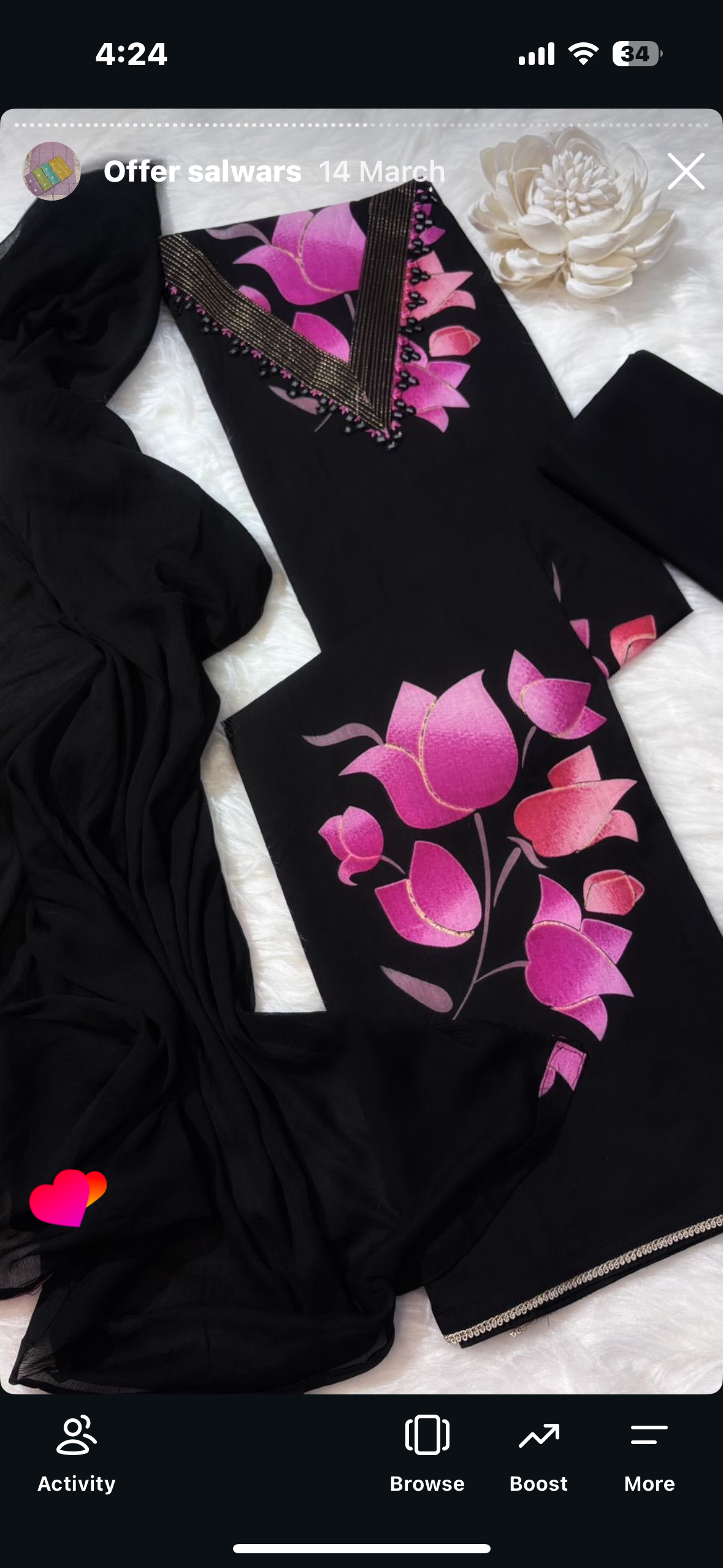 Black with Pink combo Muslin Silk Salwar material