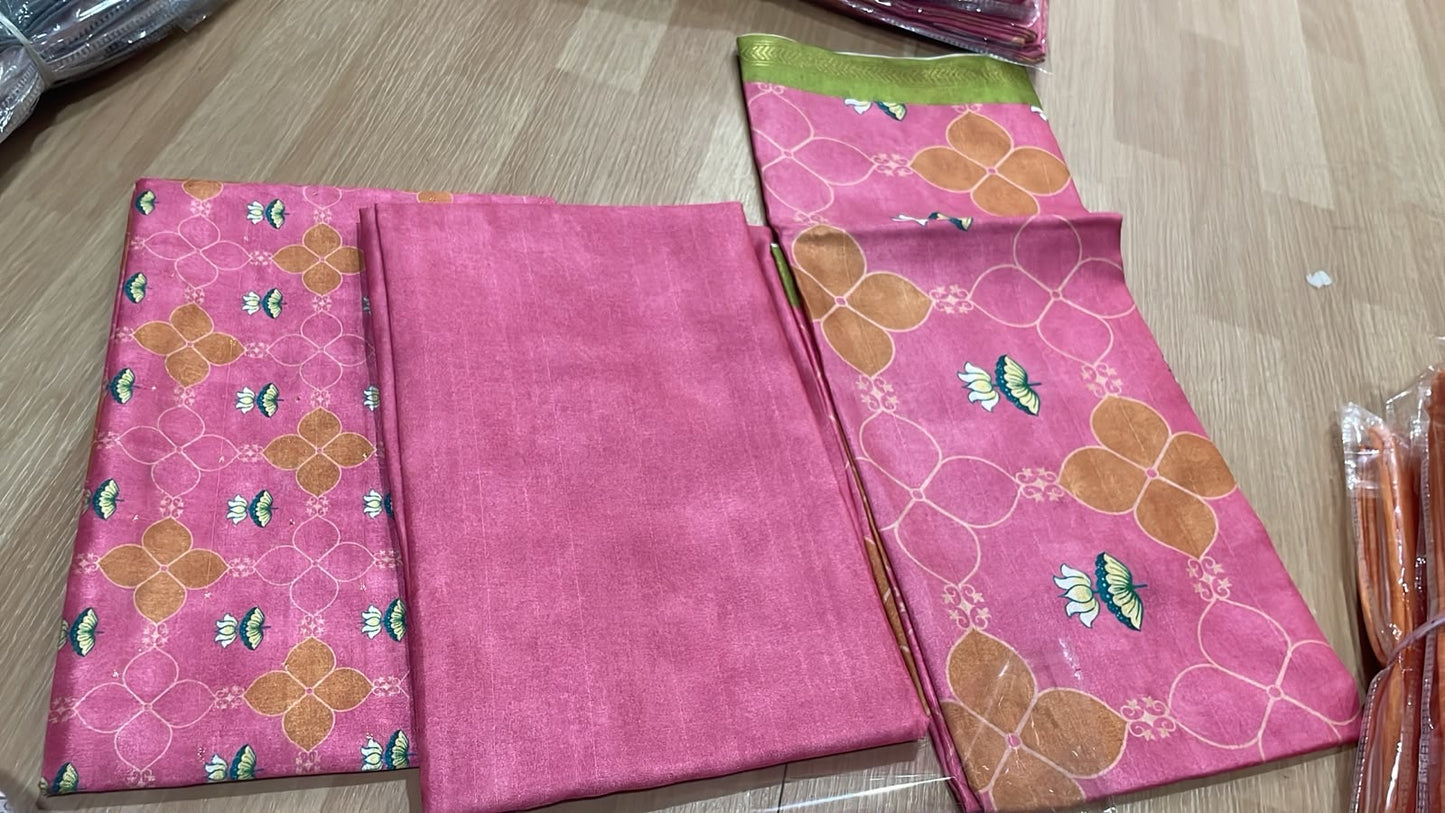Pink Kollam Silk Salwar Material