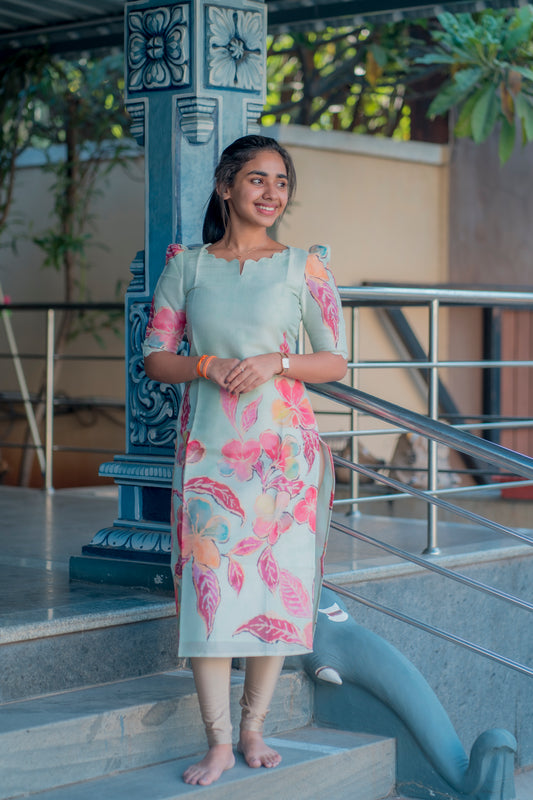 AA045 Tussar Silk Floral Kurti