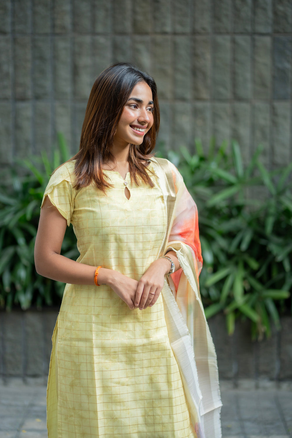 AA271 Yellow Checks Digital Silk Salwar