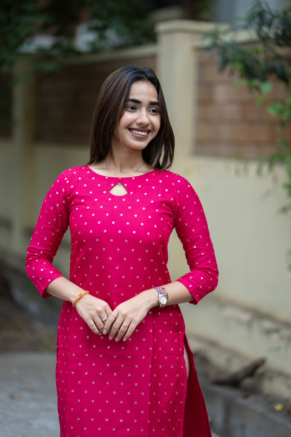 AA253 Rani Pink Banarasi Silk Kurti