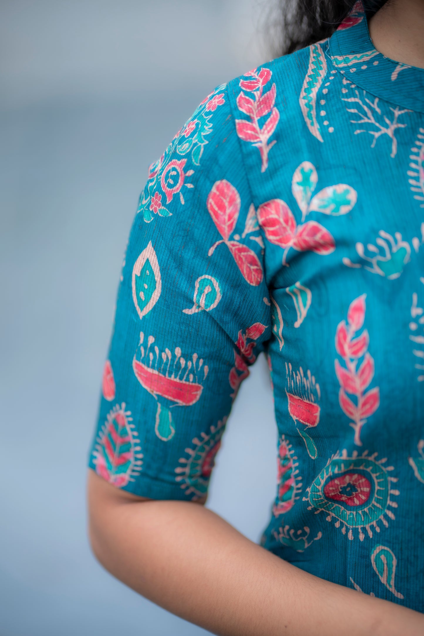 AA073 Sapphire Blue Tussar Silk Kurti