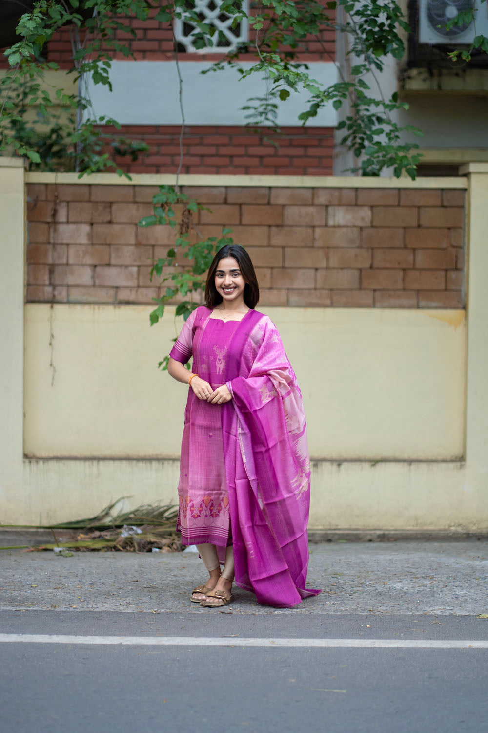 AA258 Purple Jamdhani Silk Top & Dupatta