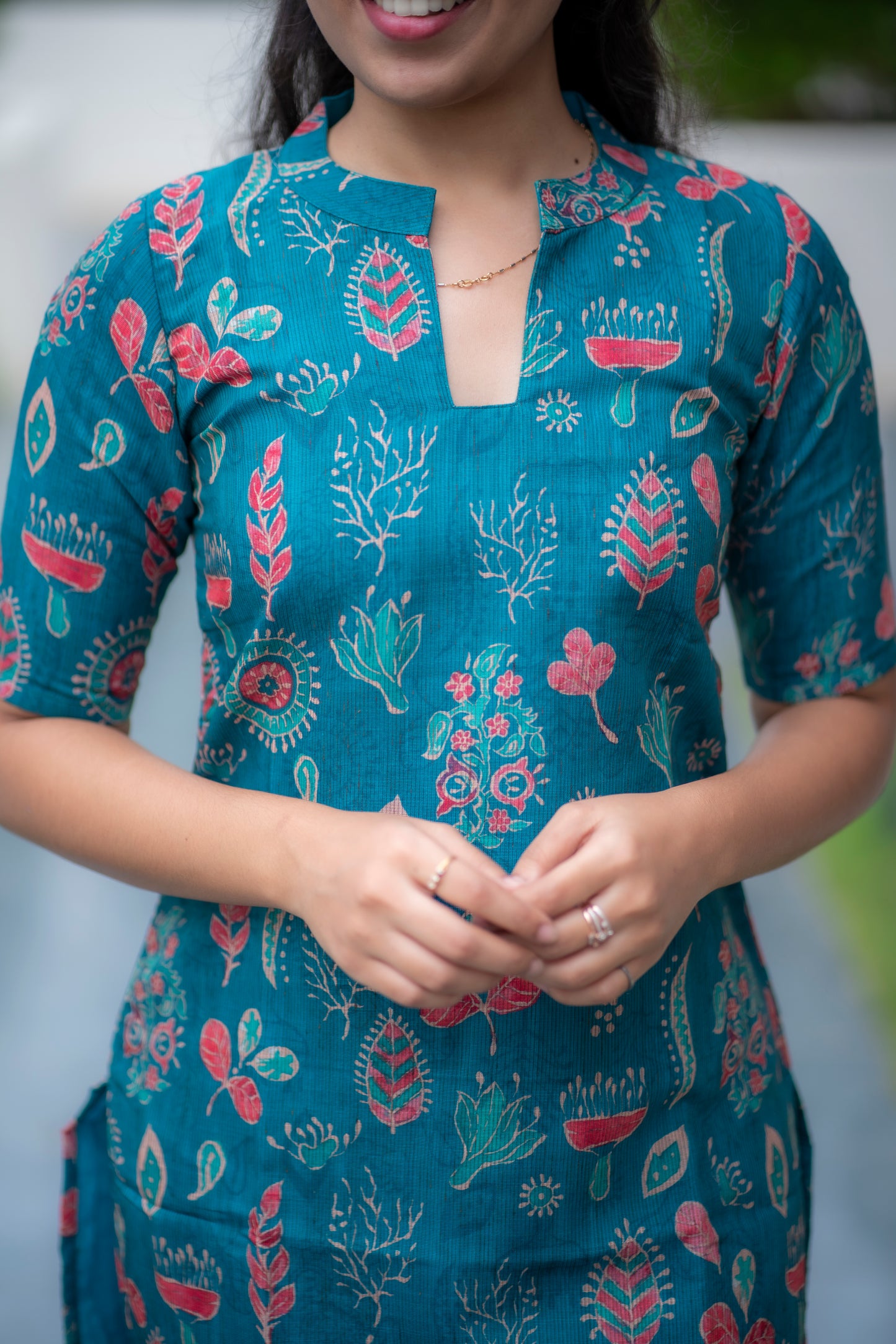 AA073 Sapphire Blue Tussar Silk Kurti