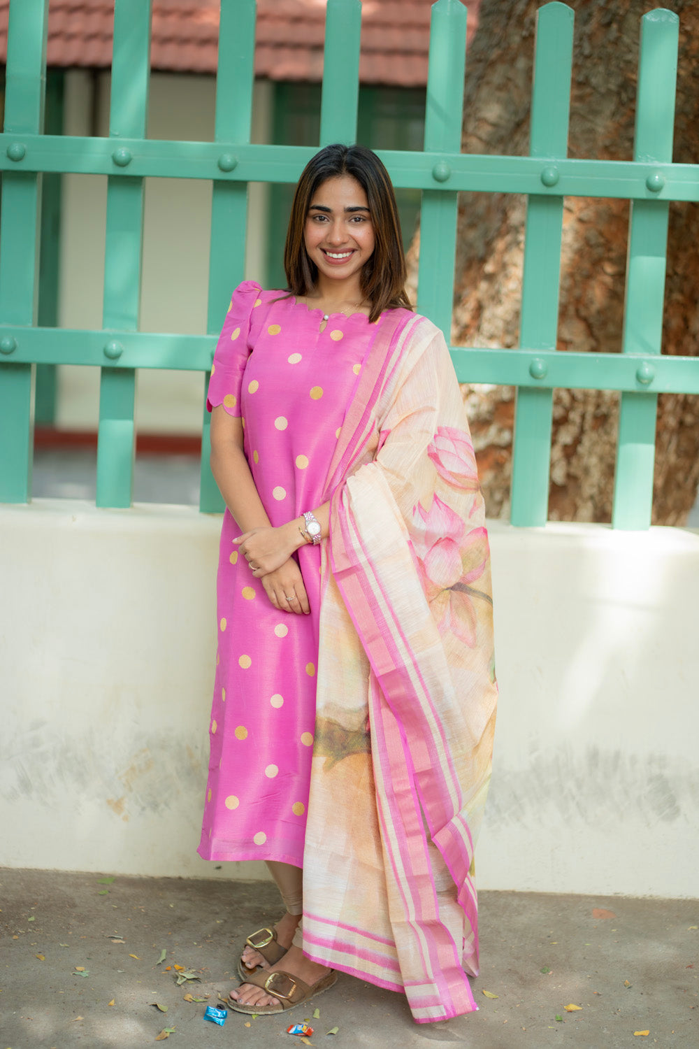 AA280 Lotus Pink Silk Kurti with Dupatta