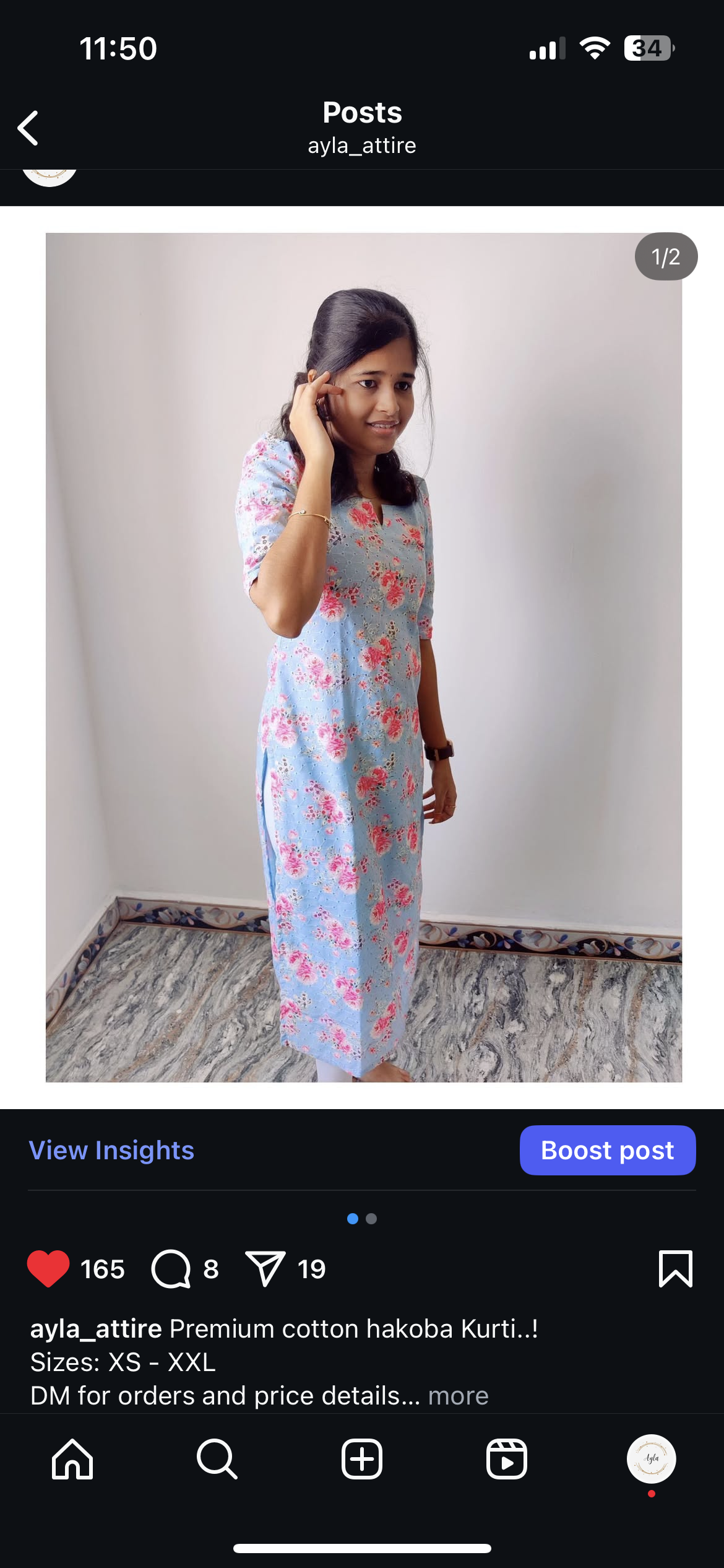 Ice blue Hakoba Kurti