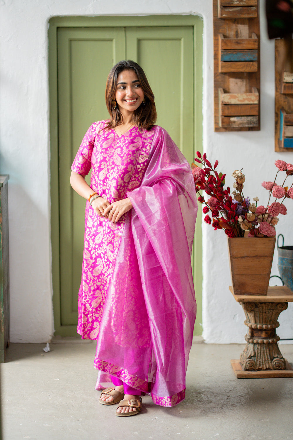 AA300 Vairaa Silk Set    Magenta Brocade Silk Salwar Set (Ethnic wear)