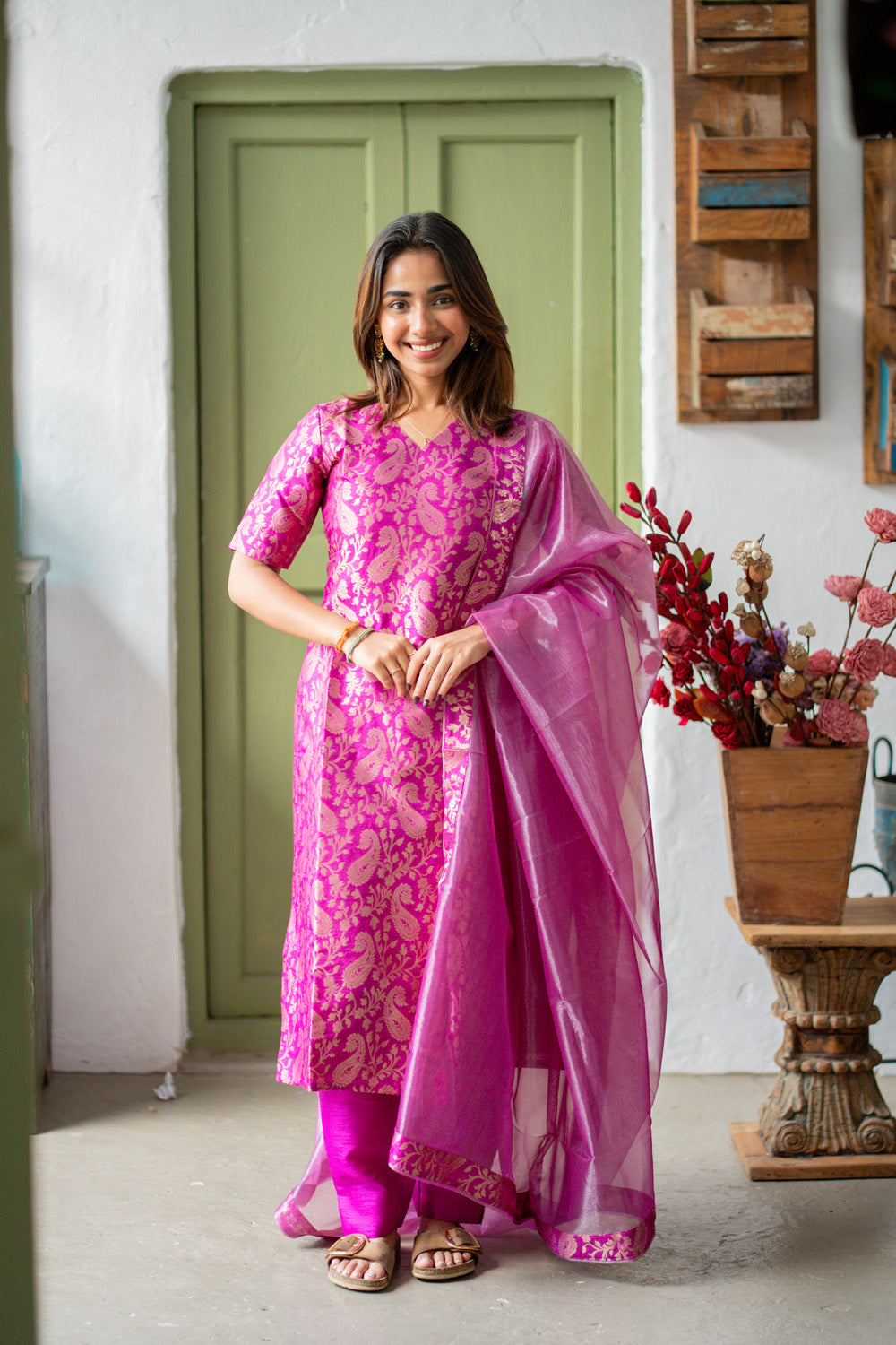 AA300 Vairaa Silk Set    Magenta Brocade Silk Salwar Set (Ethnic wear)