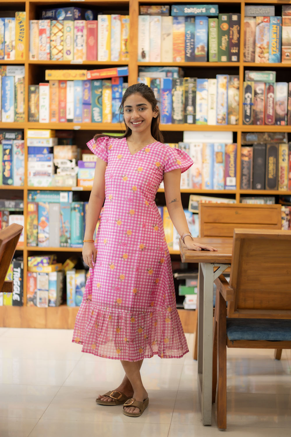 AA220 Pink Checks Floral Cotton Maxi