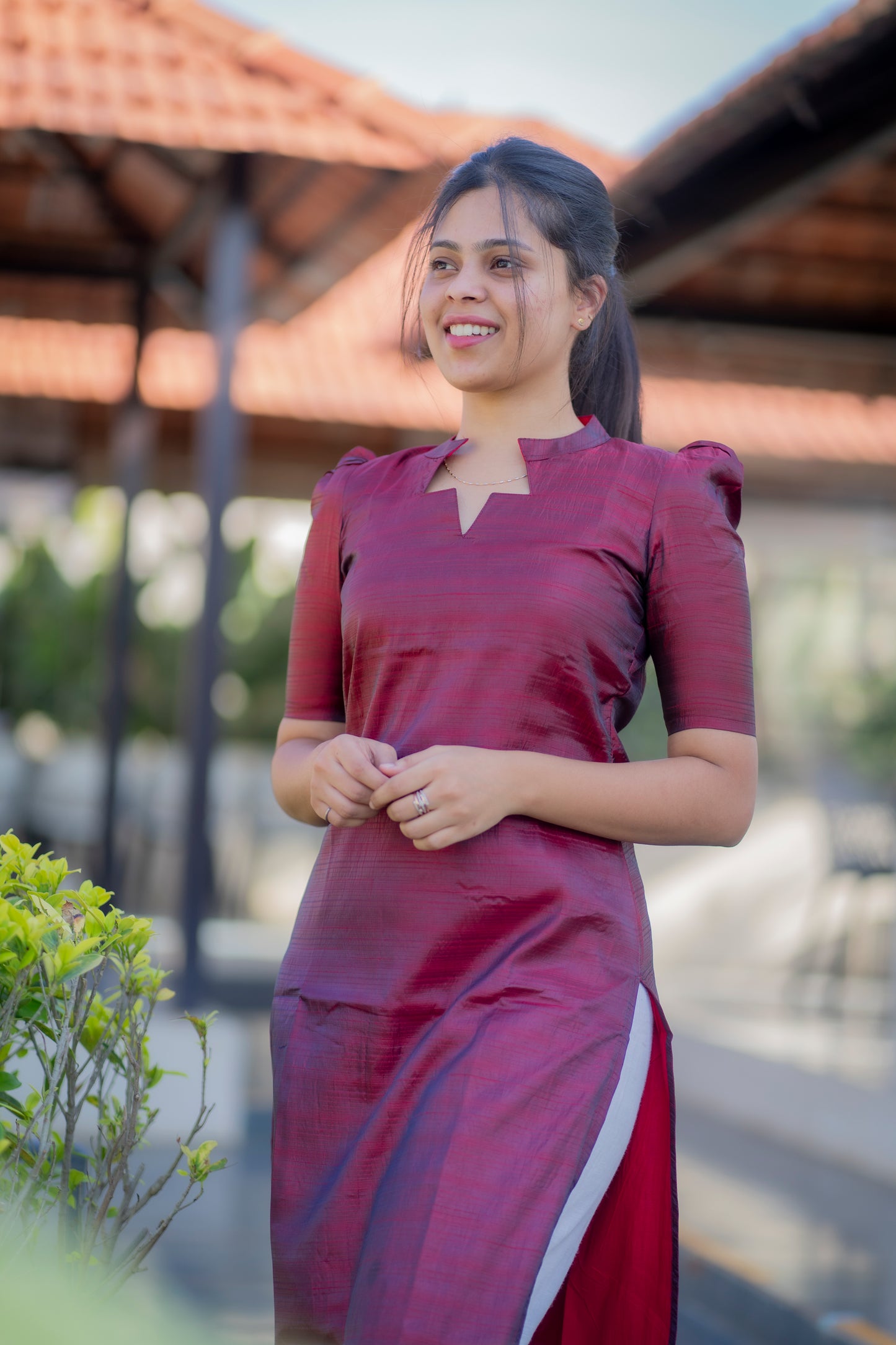 AA033 Dark Maroon Sana Silk Kurti