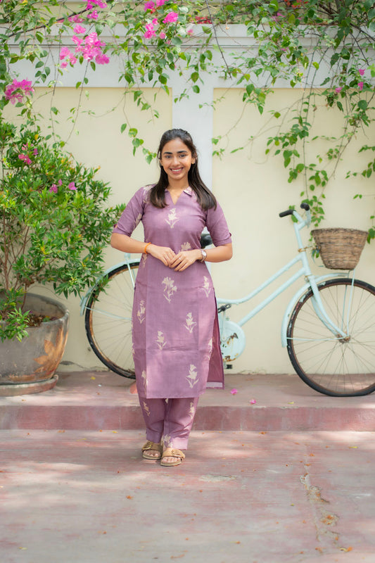 AA215 Lavender Floral Linen Co Ord set