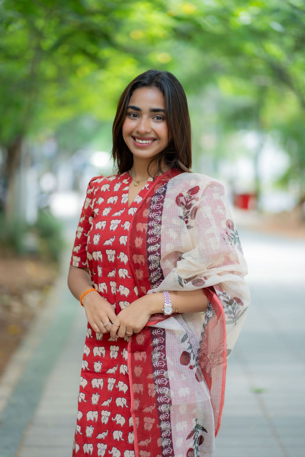 AA240 Elephant Print Cotton Salwar Set with Kota Dupatta