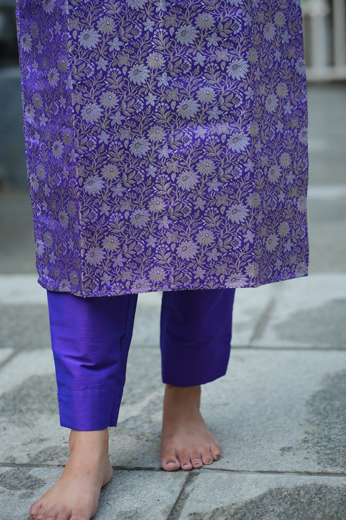 AA-125A Dark Violet Brocade Silk (3 pc Set) with Shimmer Silk Dupatta