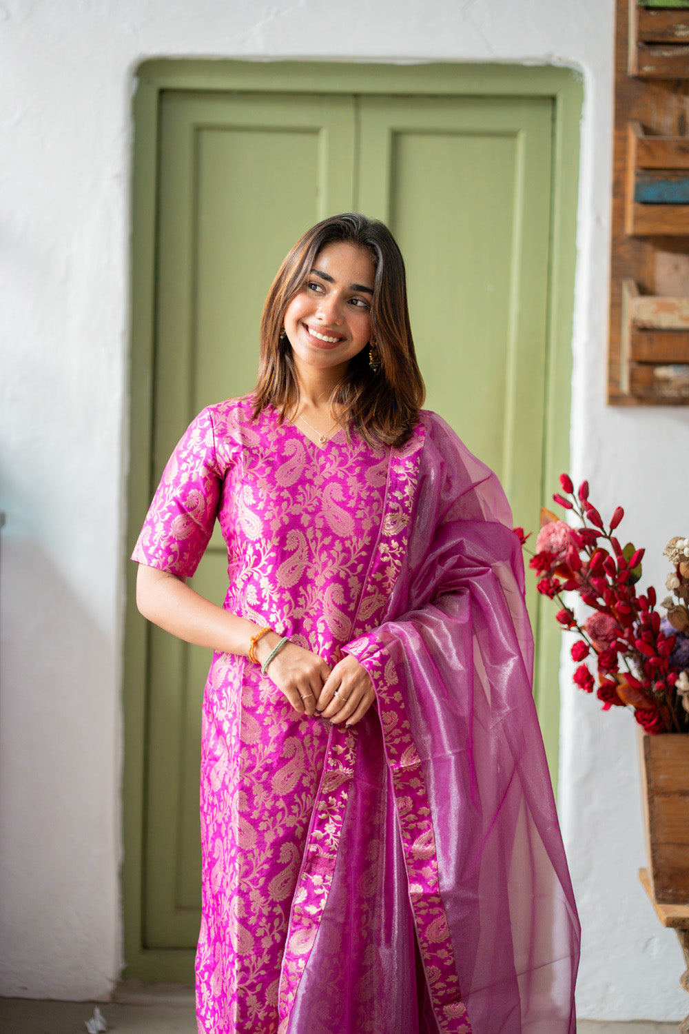 AA300 Vairaa Silk Set    Magenta Brocade Silk Salwar Set (Ethnic wear)