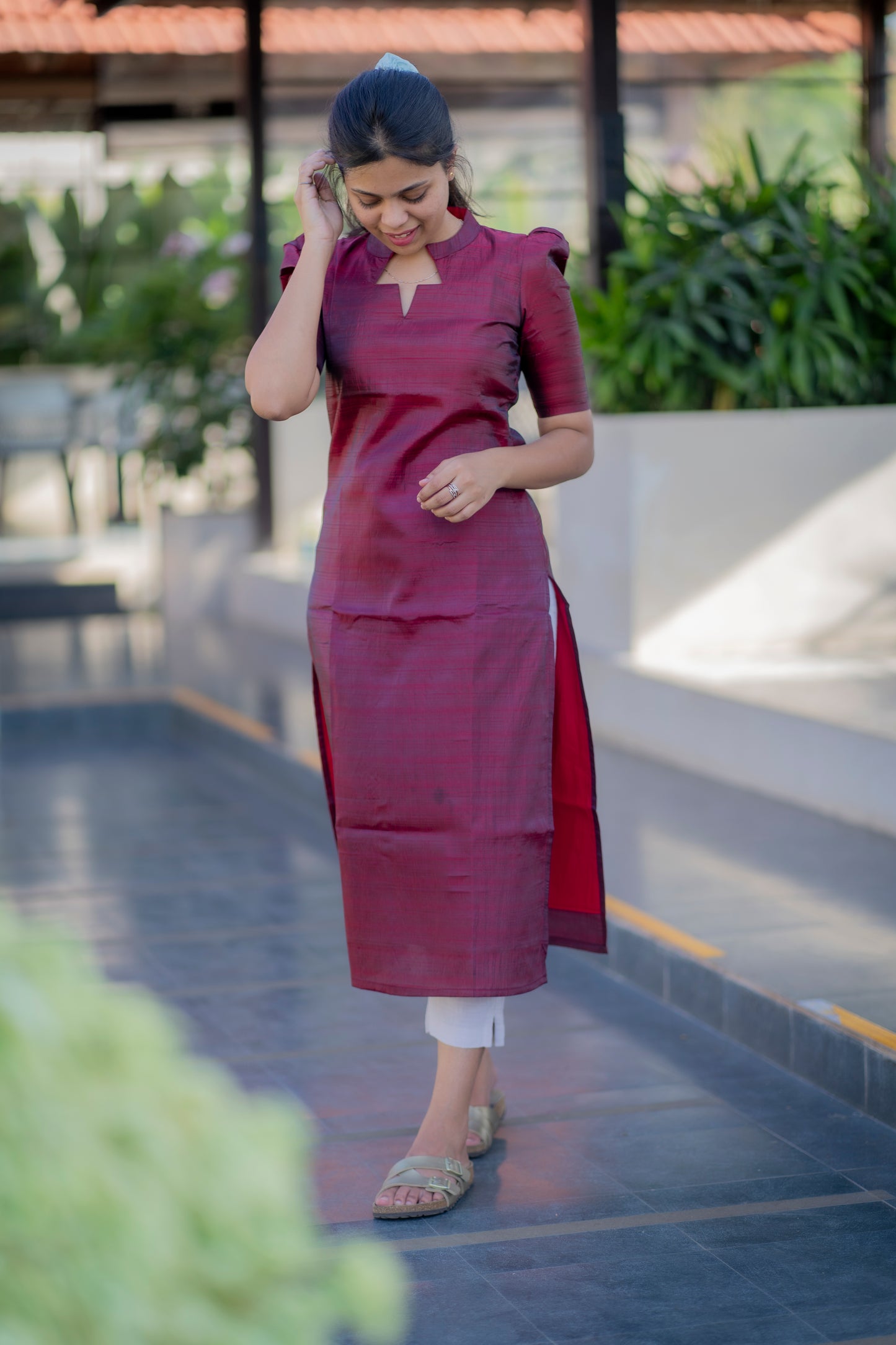 AA033 Dark Maroon Sana Silk Kurti