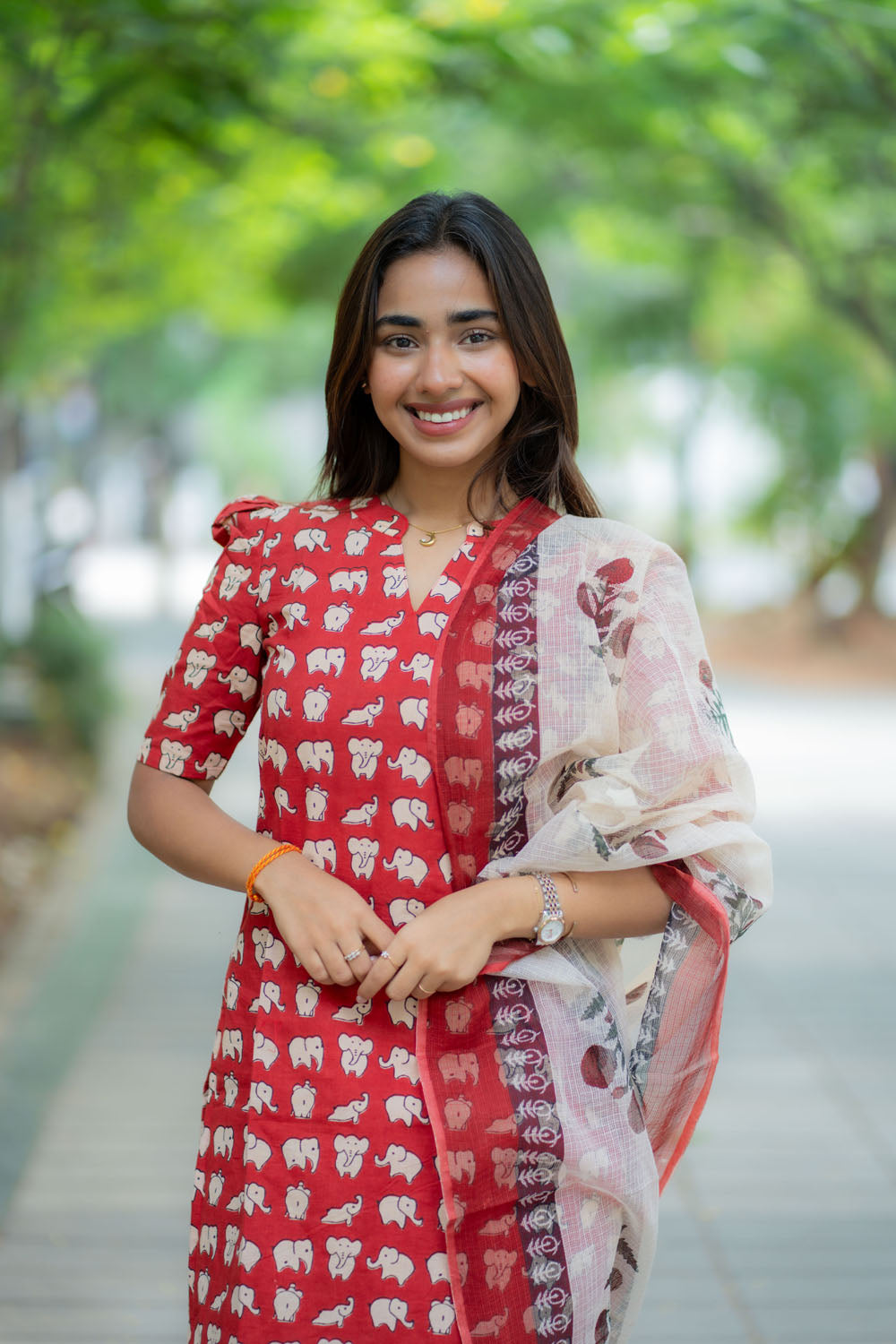 AA240 Elephant Print Cotton Salwar Set with Kota Dupatta