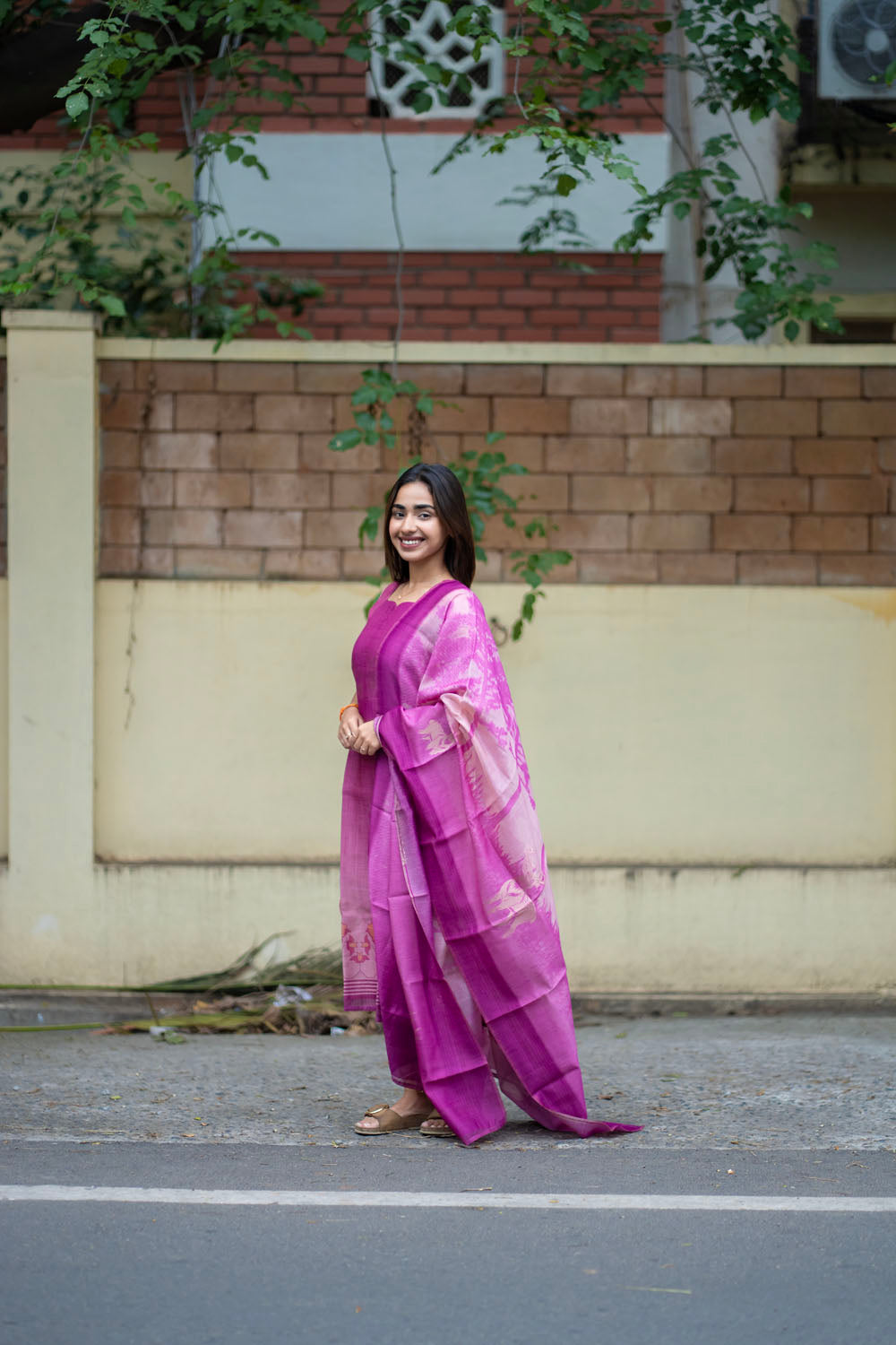 AA258 Purple Jamdhani Silk Top & Dupatta
