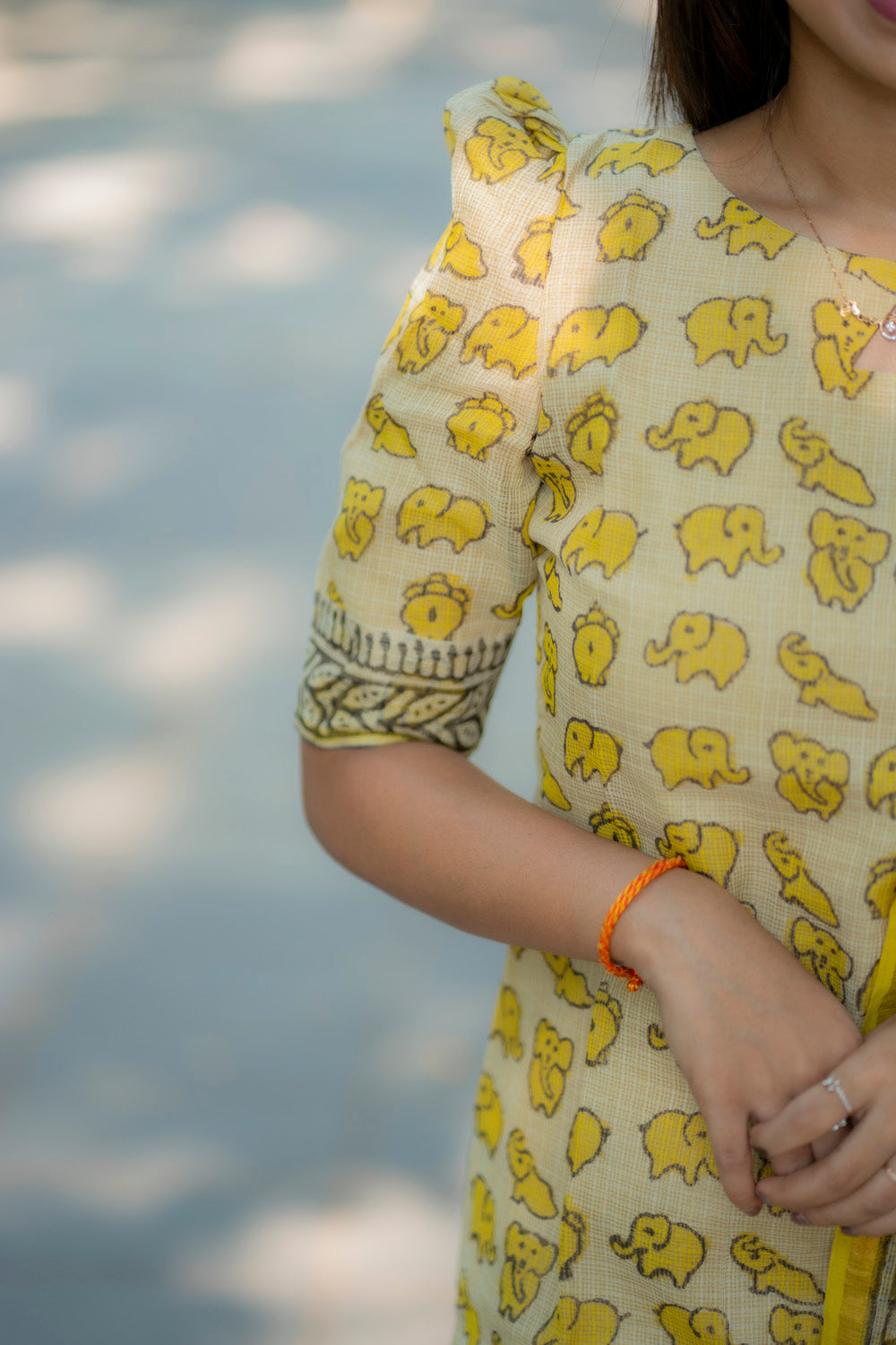 AA226 Kota Yellow Elephant Print Salwar Set