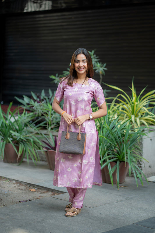 AA270 Lavender Floral Silk Digital Print Co-Ord Set