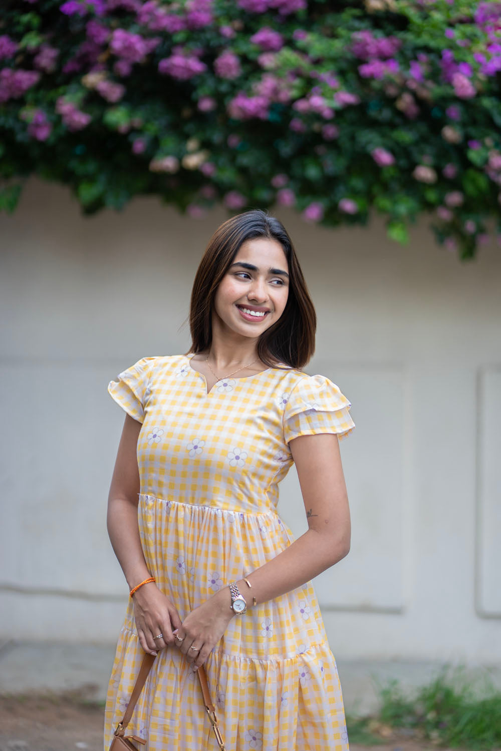 AA255 Yellow Checks with Lavender Floral Maxi