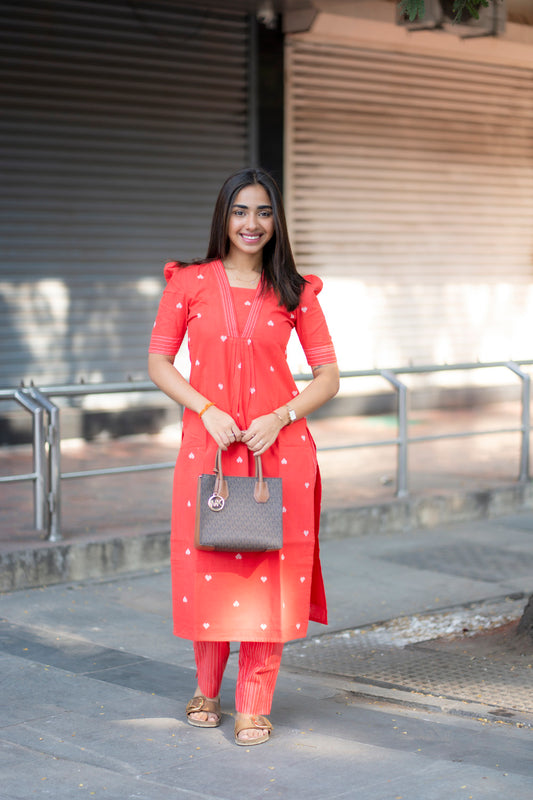 AA178A Red Orange Heart Co-Ord Set