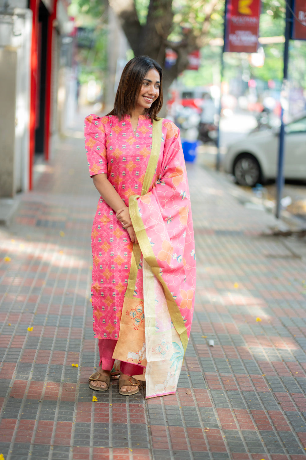 AA273 Pink Kollam silk Digital print Salwar Set