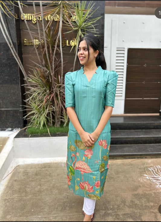 Blue Tussar Silk Kurti