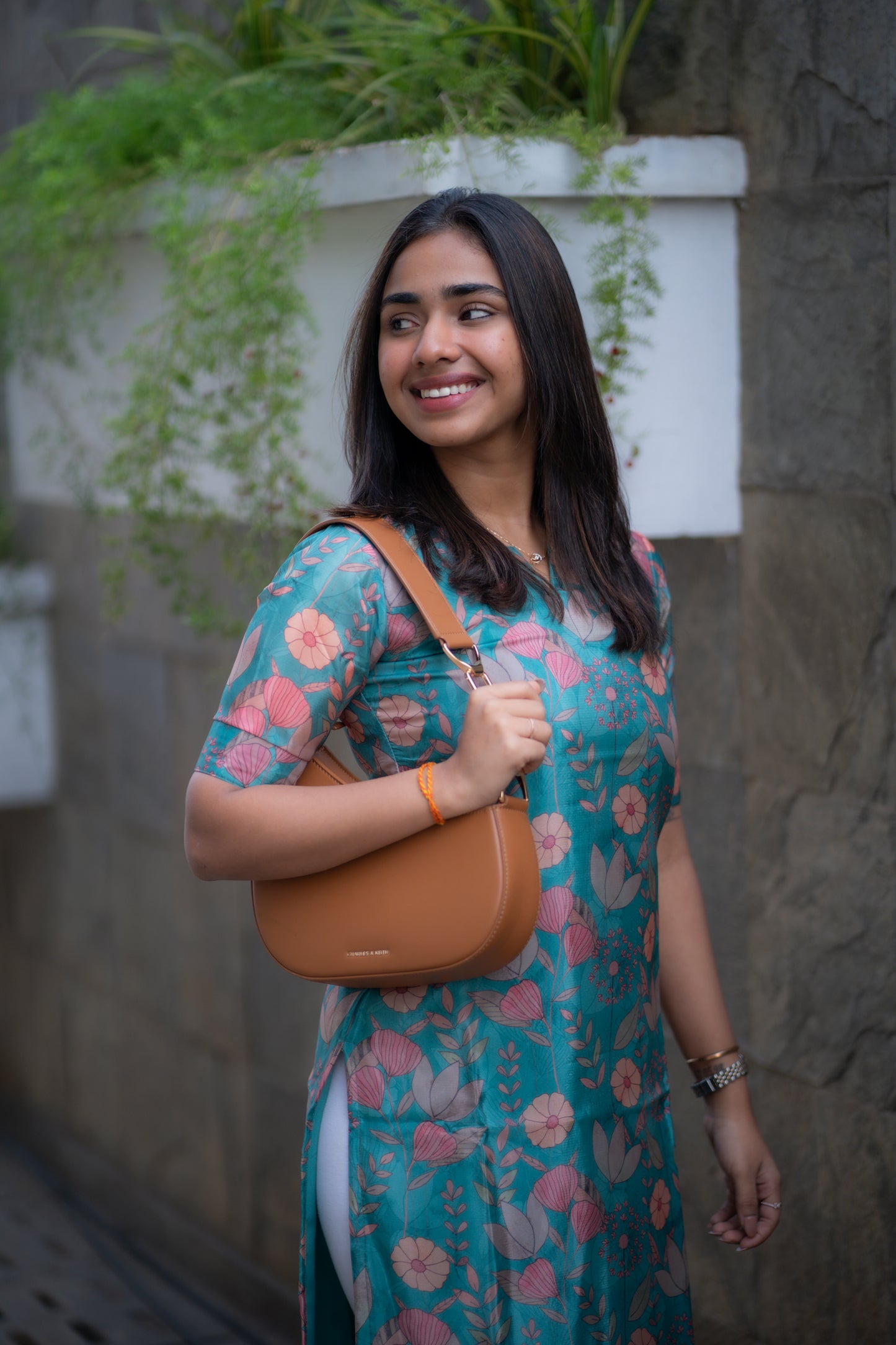 AA171 Teal Blue Glassy Organza Floral Kurti