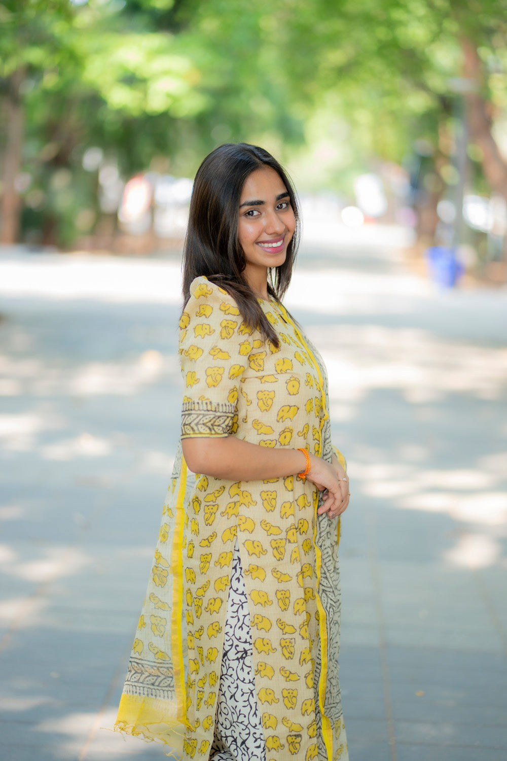AA226 Kota Yellow Elephant Print Salwar Set
