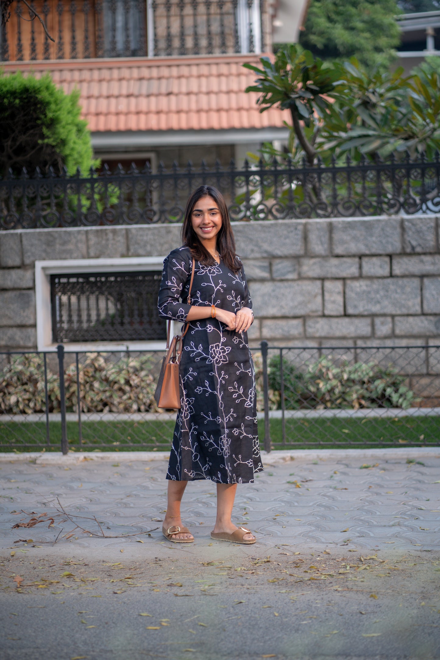 AA168 Black Linen Embroidery Frock