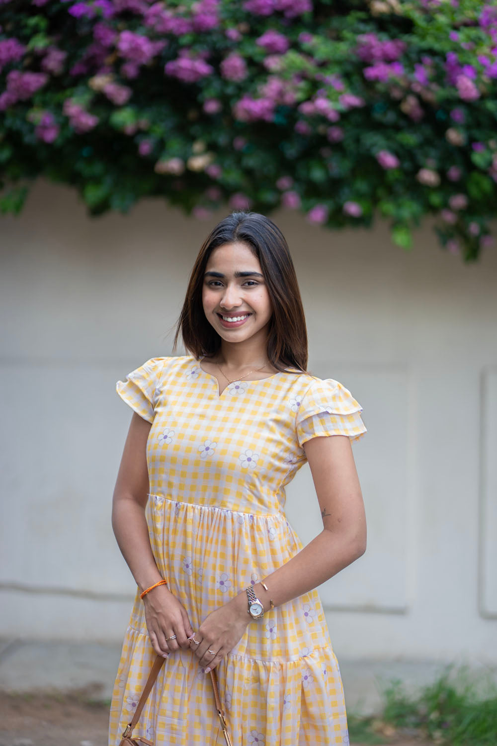 AA255 Yellow Checks with Lavender Floral Maxi