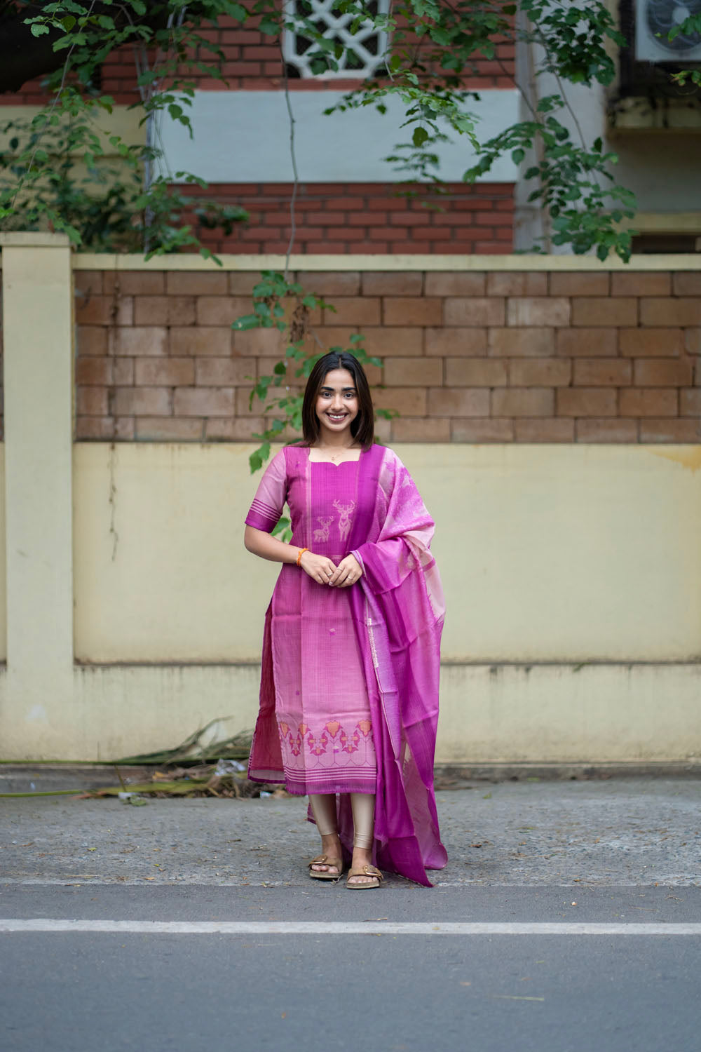 AA258 Purple Jamdhani Silk Top & Dupatta