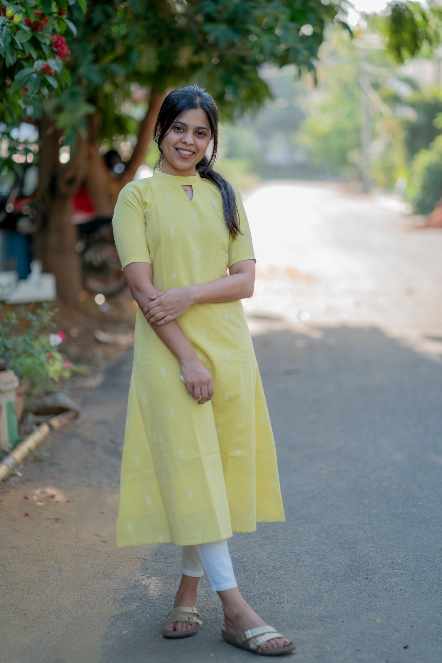 AA029 Neon Fluorescent Yellow Cotton Kurti