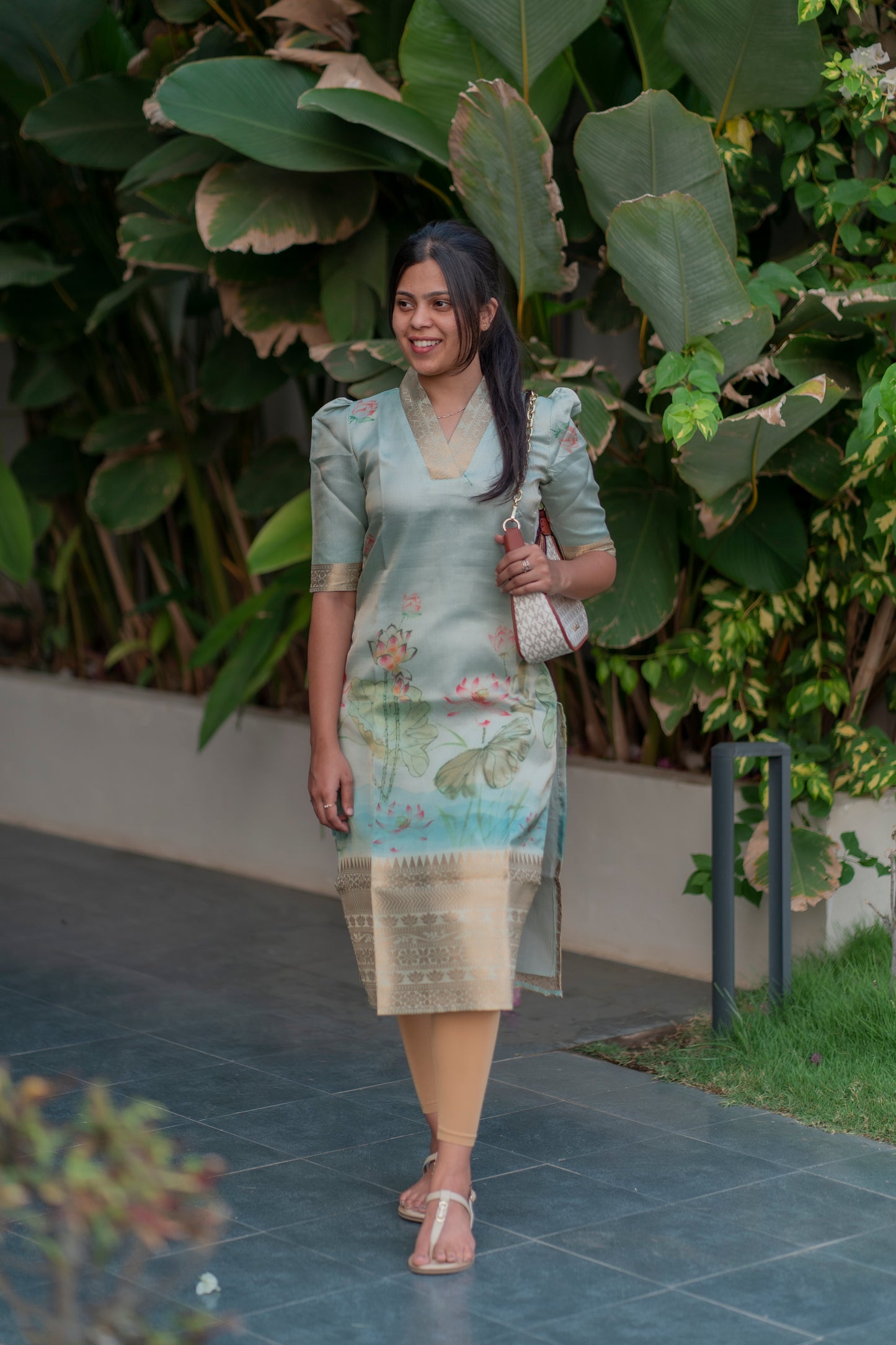 AA019 Lotus Tissue Silk Kurti