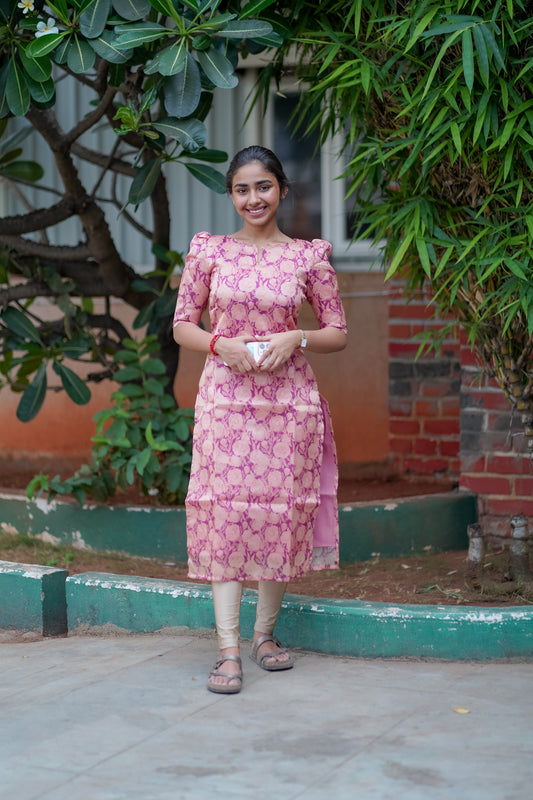 AA009 Multi Floral Tissue Silk Kurti