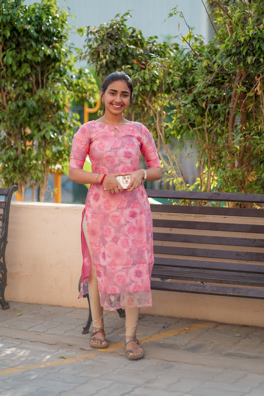 AA013 Lotus Pink Organza Kurti