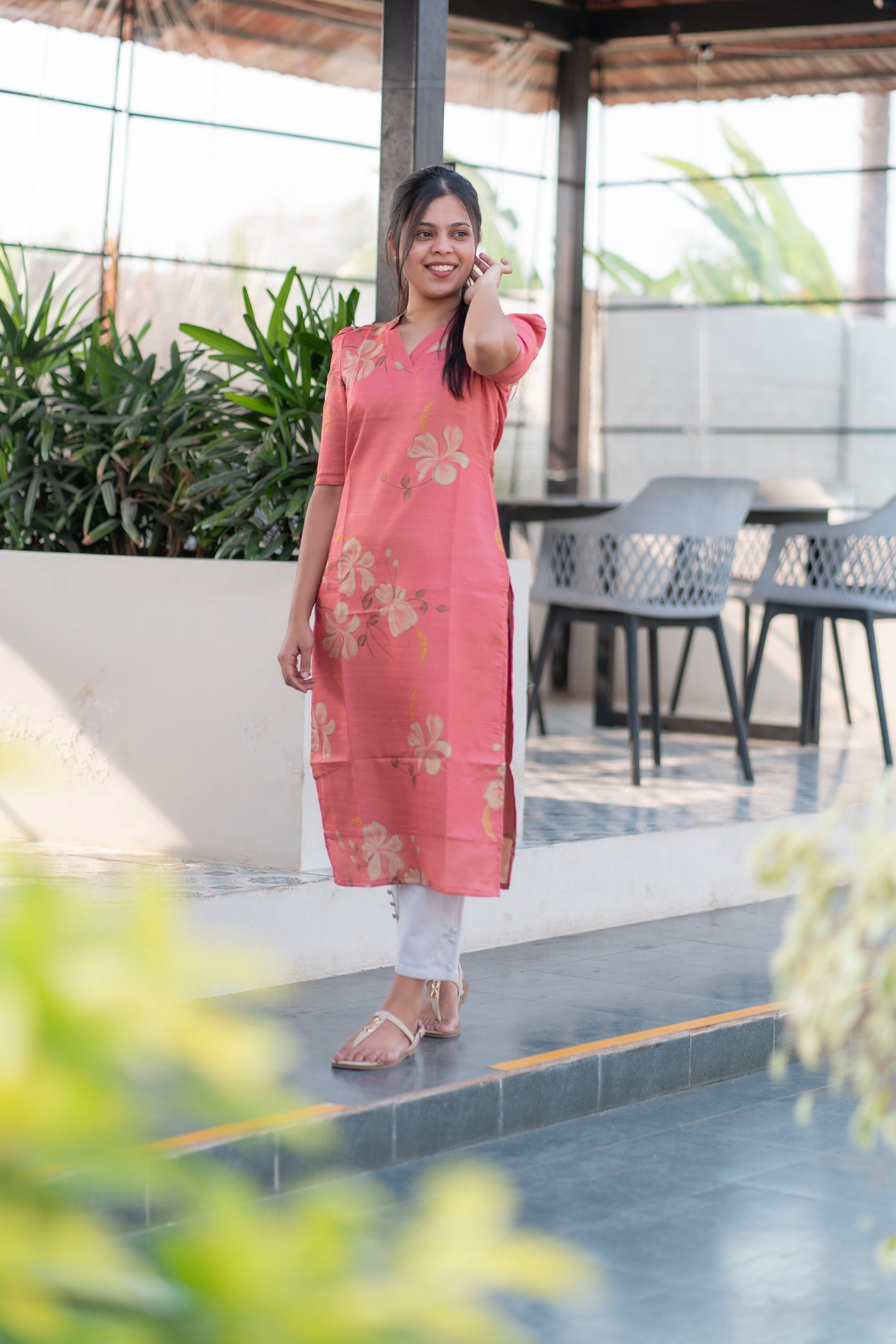 Peach Tussar Silk Kurti