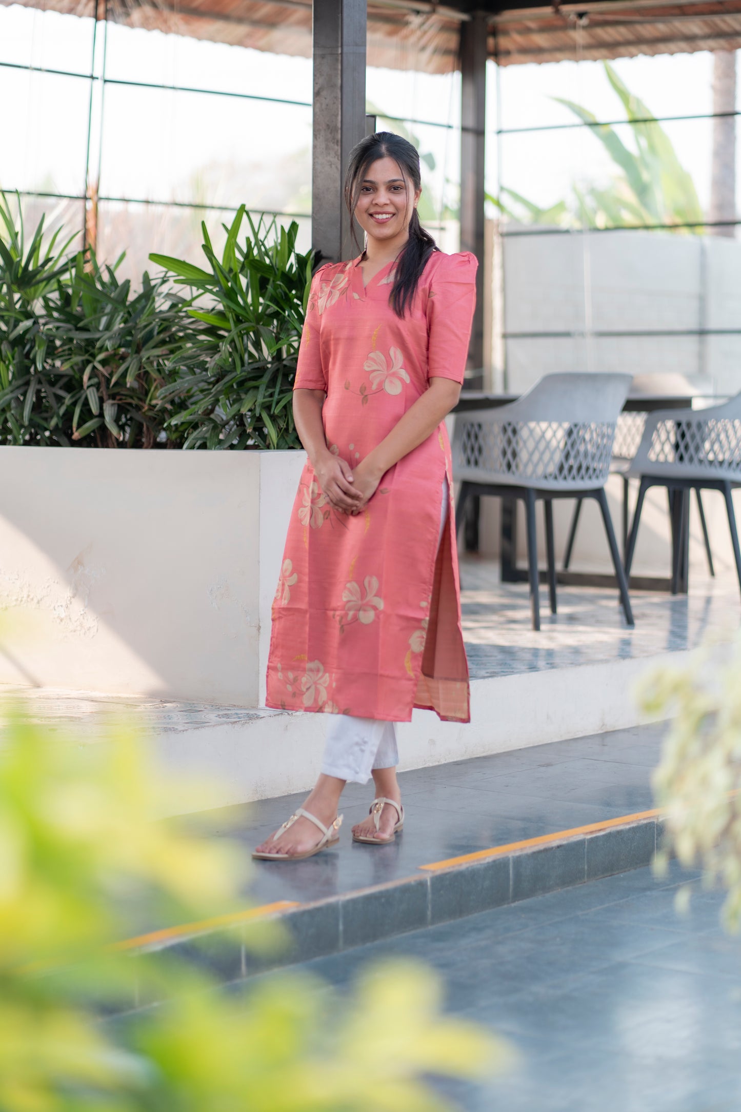 Peach Tussar Silk Kurti