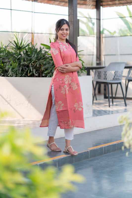 Peach Tussar Silk Kurti